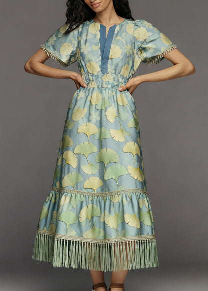 Boho Print Tasseled Patchwork Cotton Long Dress Summer