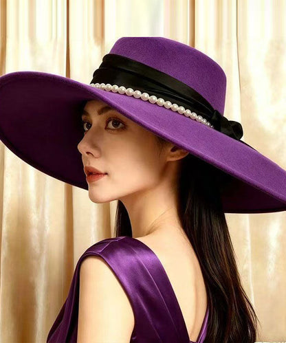 Boho Purple Patchwork Pearl Cashmere Cloche Hat