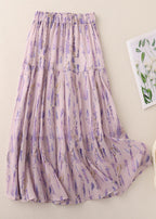 Boho Purple Print Elastic Waist Cotton Skirt Summer