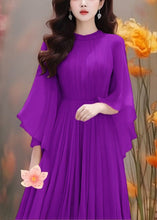 Load image into Gallery viewer, Boho Purple Solid Wrinkled Chiffon Dresses Butterfly Sleeve
