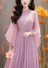 Load image into Gallery viewer, Boho Purple Solid Wrinkled Chiffon Dresses Butterfly Sleeve