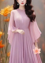 Load image into Gallery viewer, Boho Purple Solid Wrinkled Chiffon Dresses Butterfly Sleeve