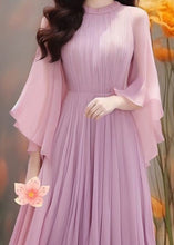 Load image into Gallery viewer, Boho Purple Solid Wrinkled Chiffon Dresses Butterfly Sleeve