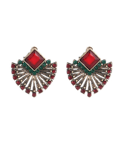 Boho Rainbow Alloy Zircon Crystal Fan-Shaped Stud Earrings