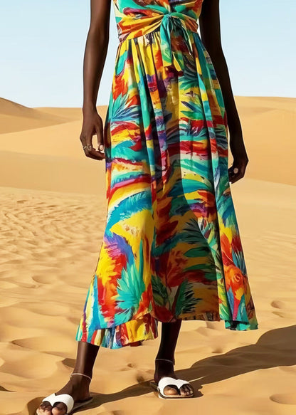 Boho Rainbow V Neck Print Cotton Cami Dress Summer