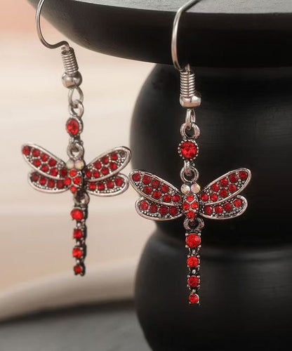 Boho Red Alloy Zircon Dragonfly Drop Earrings