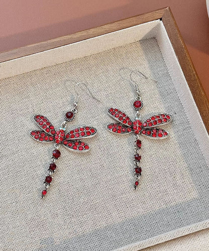Boho Red Alloy Zircon Dragonfly Drop Earrings