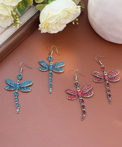 Boho Red Alloy Zircon Dragonfly Drop Earrings