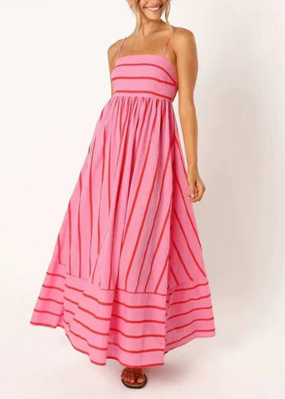 Boho Red Cami Striped Cotton Long Dress Summer