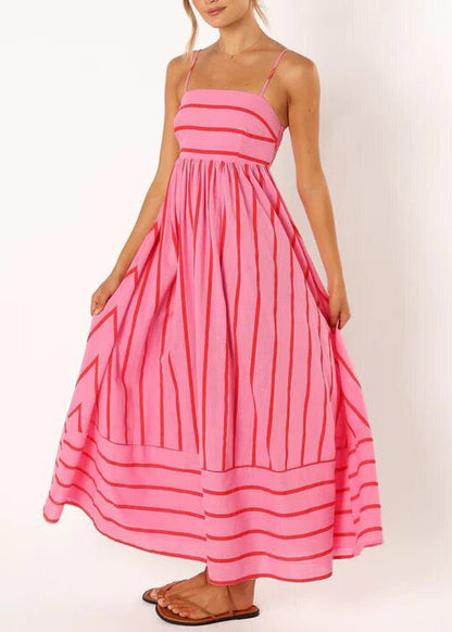 Boho Red Cami Striped Cotton Long Dress Summer