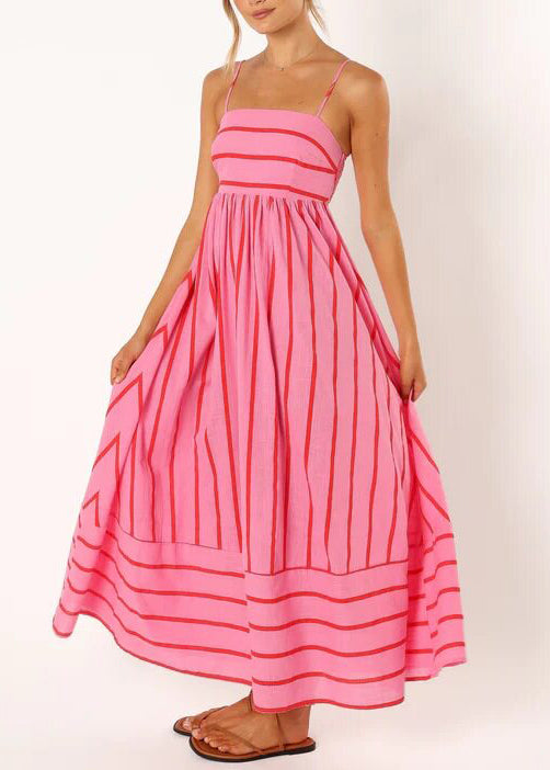 Boho Red Cami Striped Cotton Long Dress Summer
