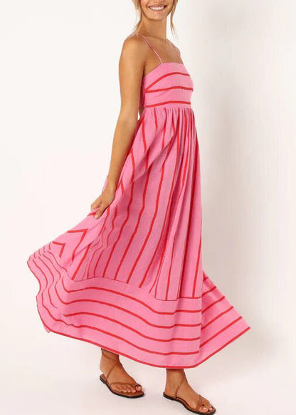 Boho Red Cami Striped Cotton Long Dress Summer