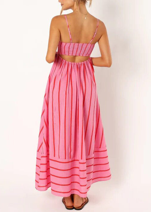 Boho Red Cami Striped Cotton Long Dress Summer
