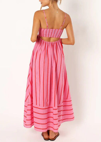 Boho Red Cami Striped Cotton Long Dress Summer