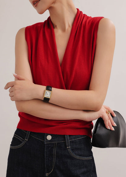 Boho Red Cross Strap Knit Shirt Top Sleeveless