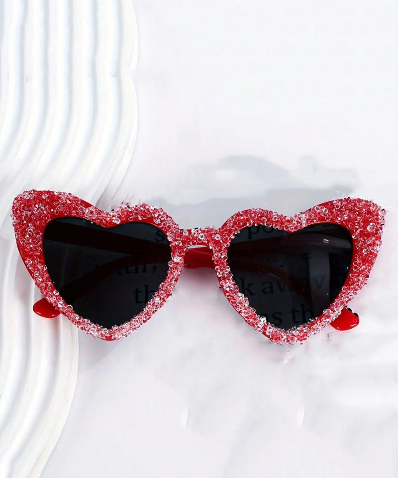 Boho Red Metal Zircon Heart-Shape Sunglasses