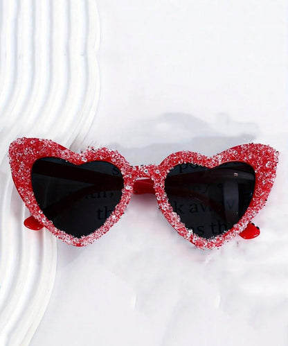 Boho Red Metal Zircon Heart-Shape Sunglasses