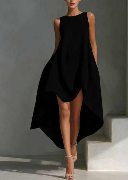 Boho Red O-Neck Asymmetrical Patchwork Long Dress Sleeveless