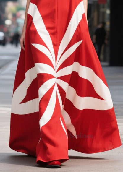 Boho Red Oversized Print Chiffon Holiday Dress Sleeveless