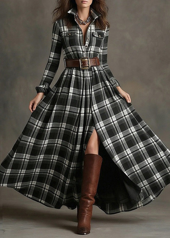 Boho Red Peter Pan Collar Plaid Cotton Ankle Dress Spring