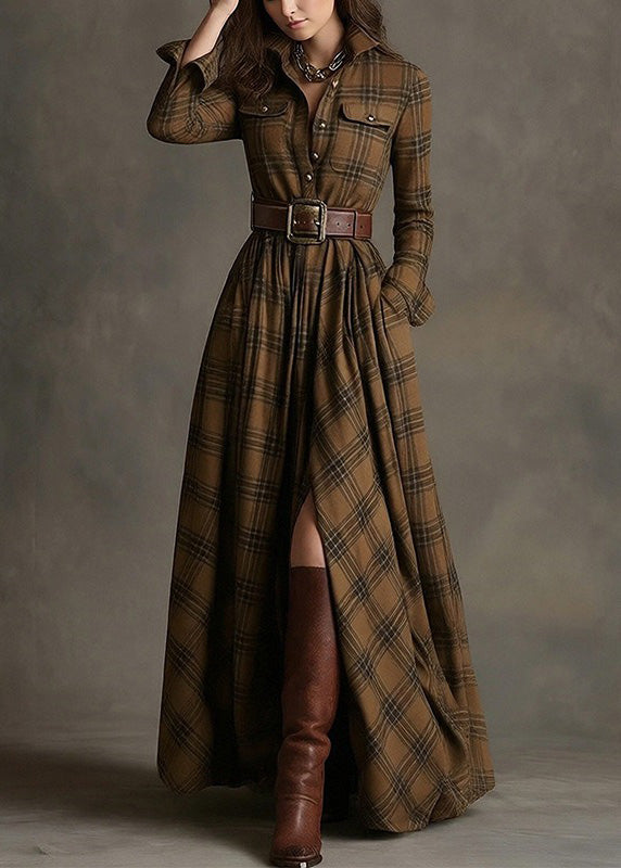 Boho Red Peter Pan Collar Plaid Cotton Ankle Dress Spring