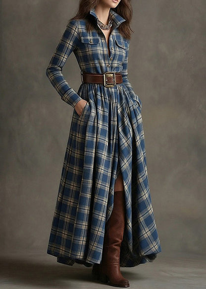 Boho Red Peter Pan Collar Plaid Cotton Ankle Dress Spring