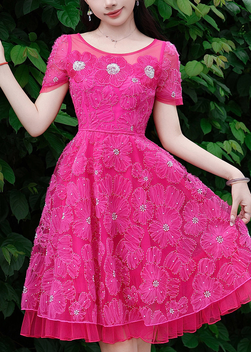 Boho Rose Embroidered Floral Tulle Long Dresses Summer