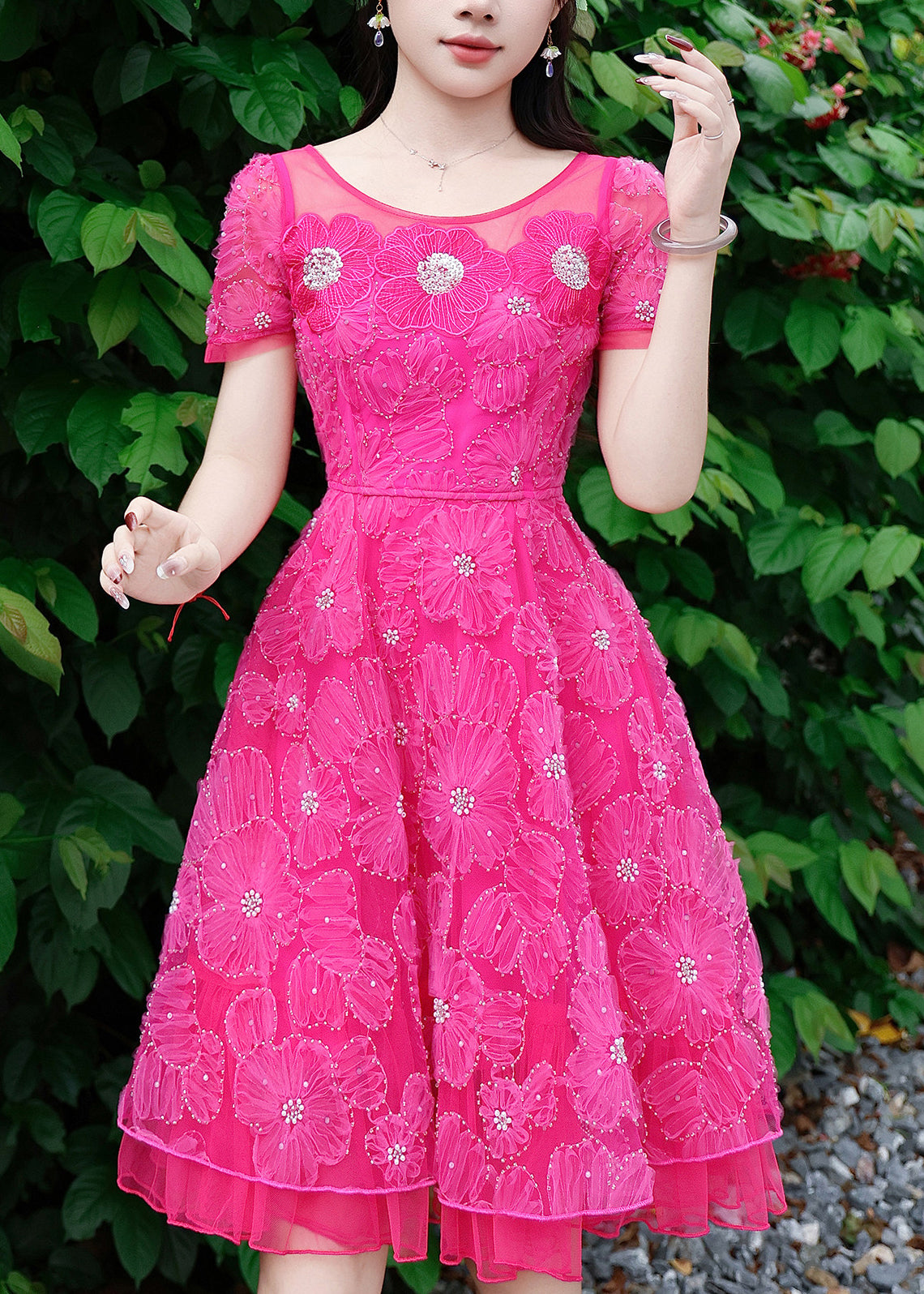 Boho Rose Embroidered Floral Tulle Long Dresses Summer