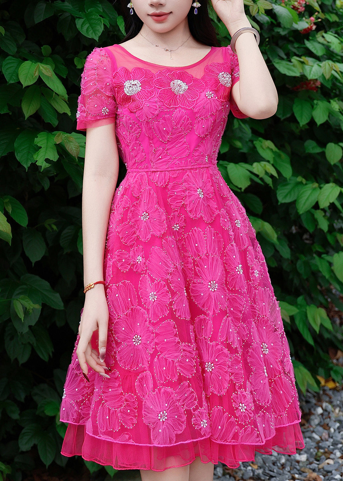 Boho Rose Embroidered Floral Tulle Long Dresses Summer