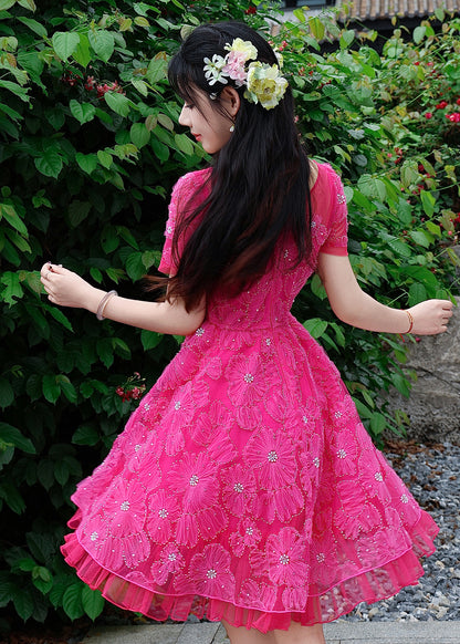 Boho Rose Embroidered Floral Tulle Long Dresses Summer
