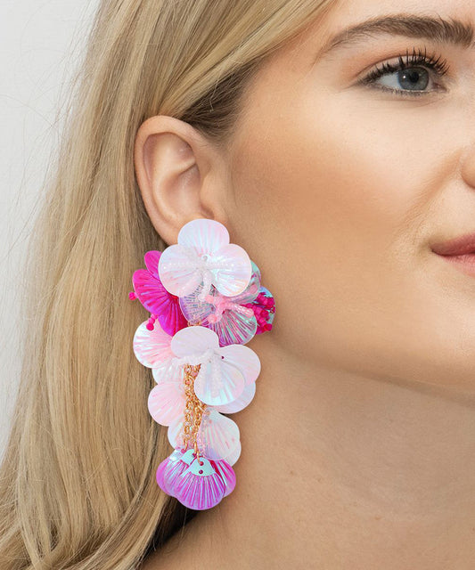 Boho Rose Weave Floral Sequins Tassel Drop Earrings