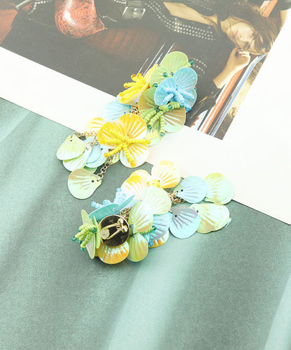 Boho Rose Weave Floral Sequins Tassel Drop Earrings