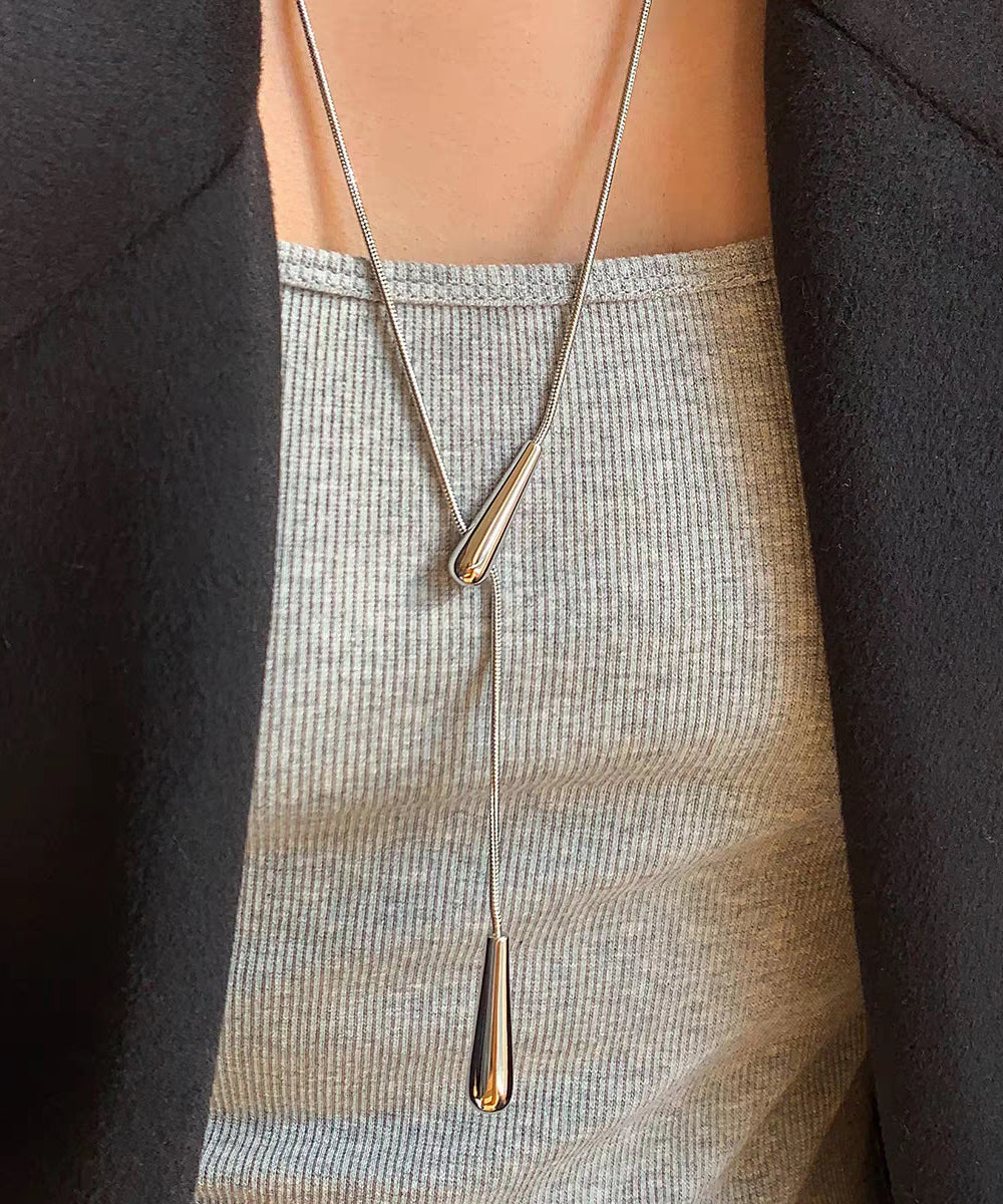 Boho Silk Copper Water Droplet Retractable Pendant Necklace