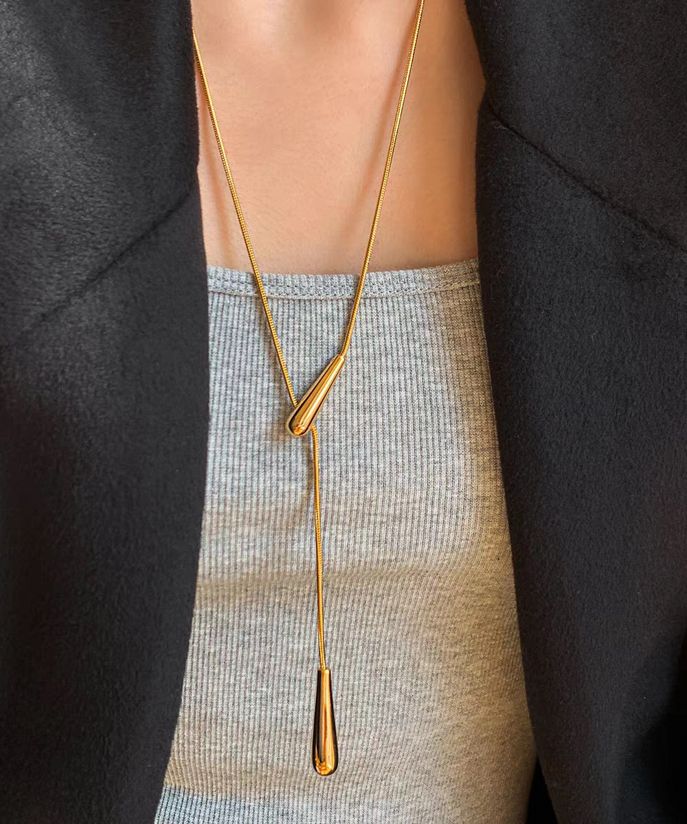 Boho Silk Copper Water Droplet Retractable Pendant Necklace