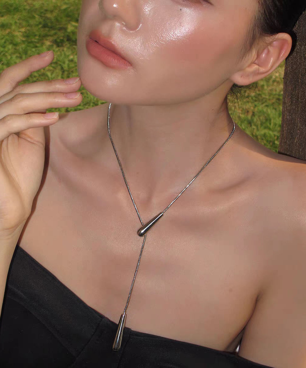 Boho Silk Copper Water Droplet Retractable Pendant Necklace