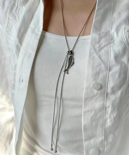 Boho Silk Titanium Steel Little Fish Lariat Necklace