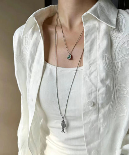 Boho Silk Titanium Steel Little Fish Lariat Necklace
