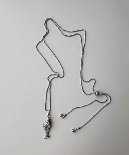Boho Silk Titanium Steel Little Fish Lariat Necklace