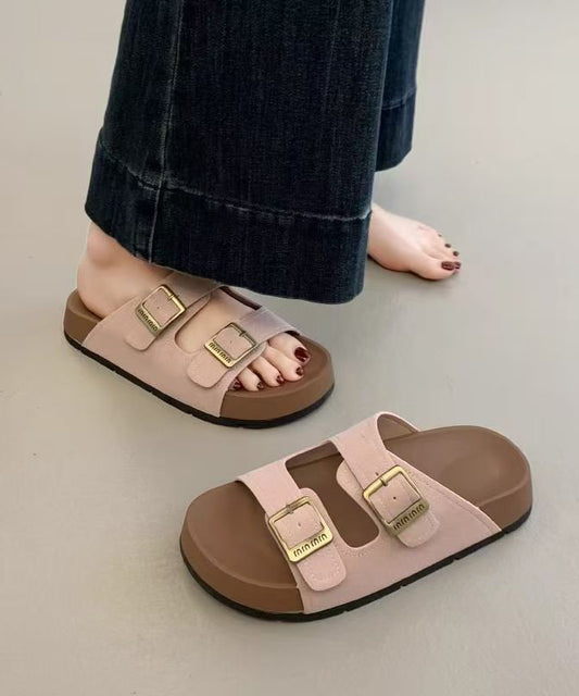 Boho Splicing Platform Green Suede Slide Sandals Peep Toe
