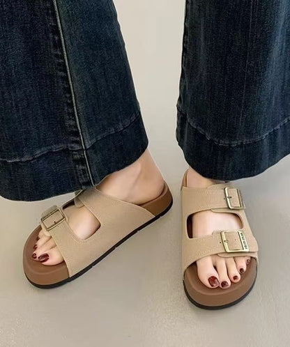 Boho Splicing Platform Green Suede Slide Sandals Peep Toe