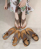 Boho Splicing Wedge Black Zircon Flat Sandals