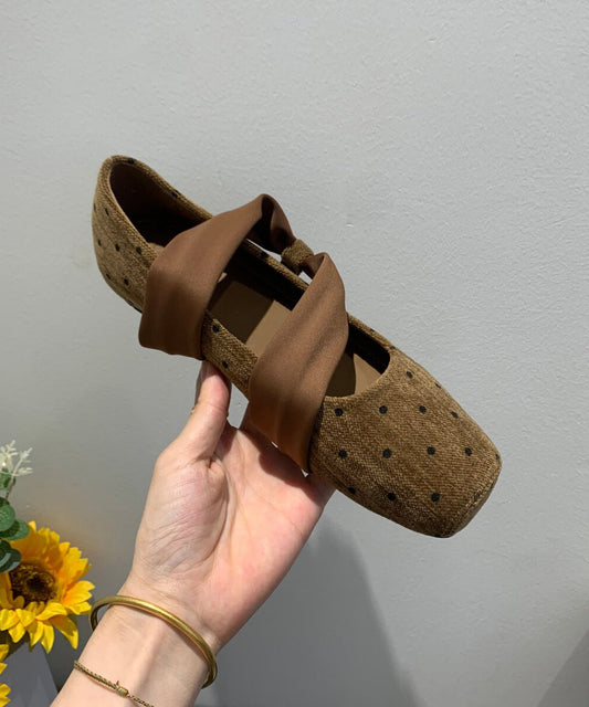 Boho Splicing Wedge Heels Shoes Brown Dot Cotton Fabric