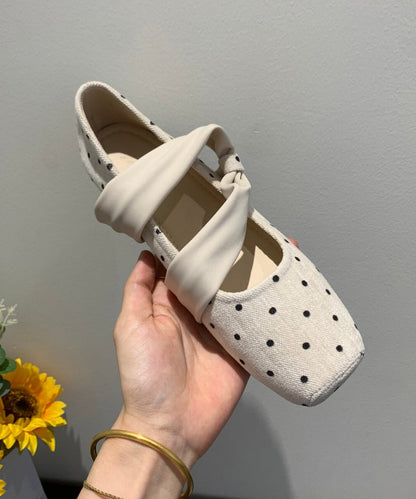 Boho Splicing Wedge Heels Shoes Brown Dot Cotton Fabric
