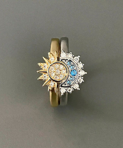 Boho Sterling Silver Zircon The Sun And The Moon Shine Together Couple Rings