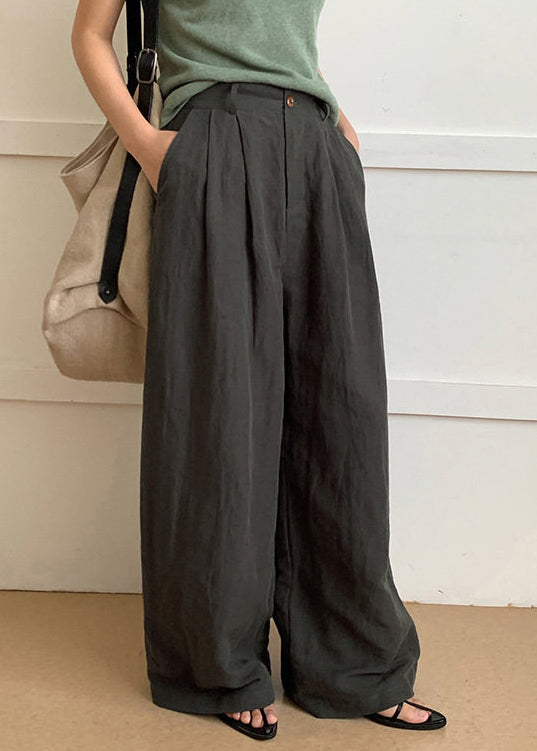 Boho Tea Green Elastic Waist Cotton Straight Pants Spring