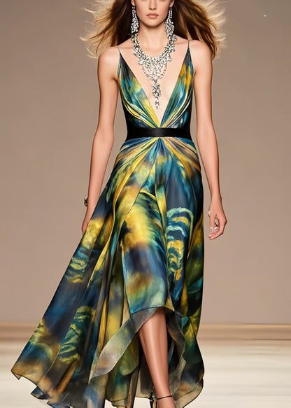 Boho Tie Dye Exra Large Hem Chiffon Beach Dress Summer