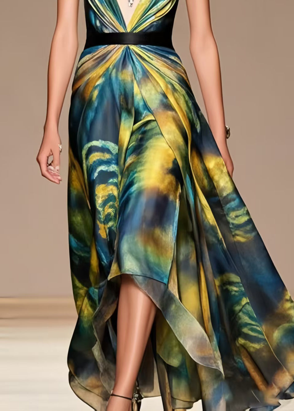 Boho Tie Dye Exra Large Hem Chiffon Beach Dress Summer