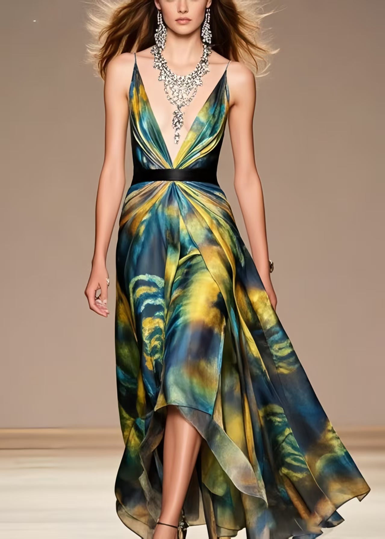 Boho Tie Dye Exra Large Hem Chiffon Beach Dress Summer