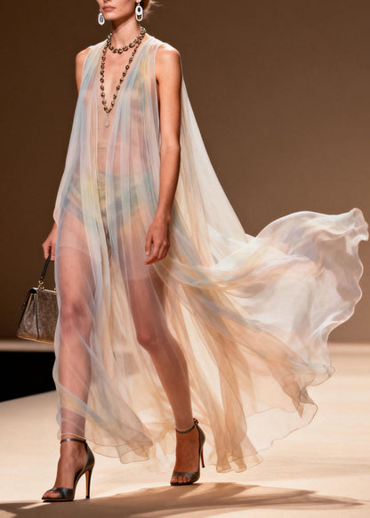 Boho V Neck Plus Size Chiffon Ankle Dress Sleeveless