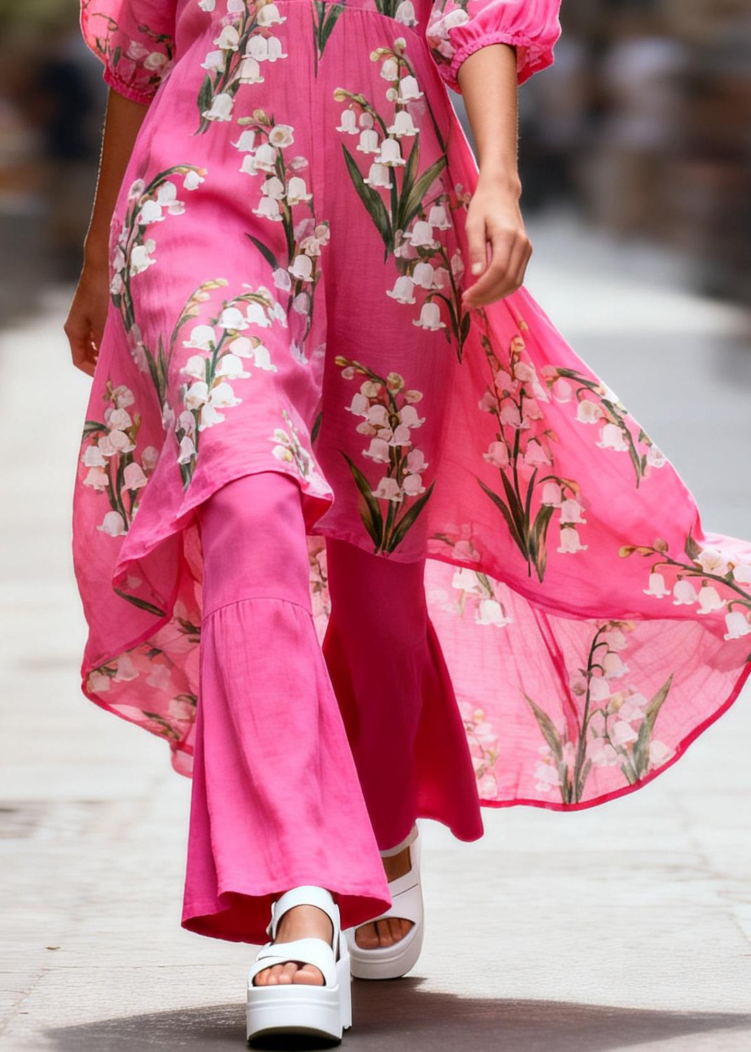 Boho V Neck Print Patchwork Cotton Two-Piece Set Summer